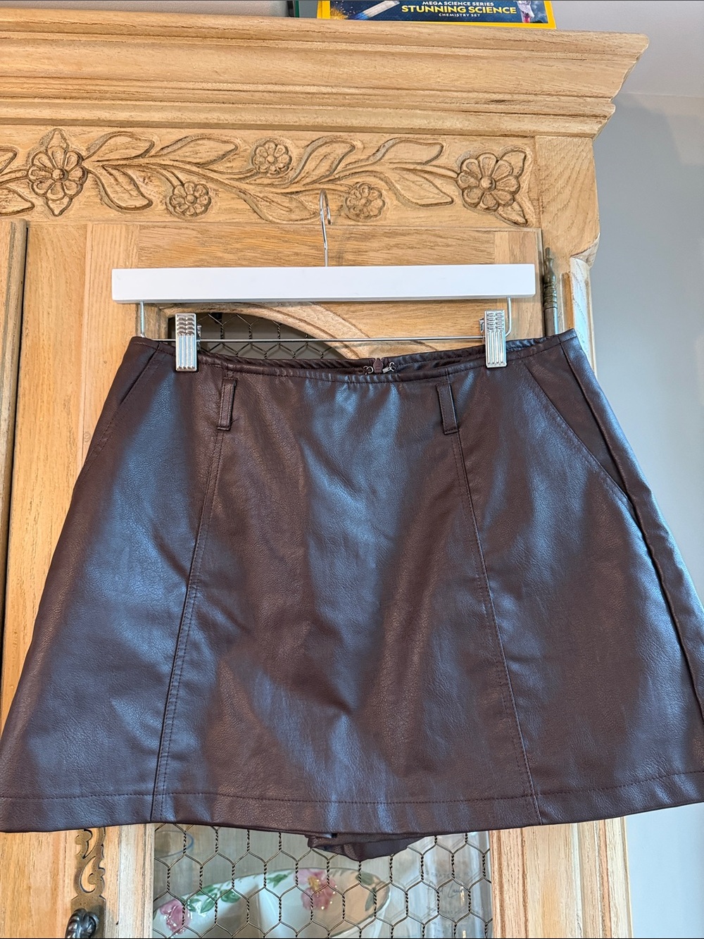 Motf Women's Faux Leather A-Line Mini Skirt - Dark Brown
